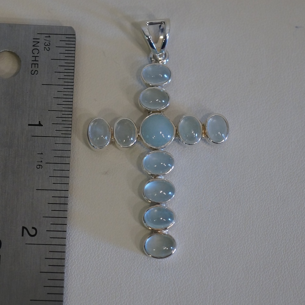 Sterling Silver (.925) Genuine Aquamarine Cross - Picture 5 of 5